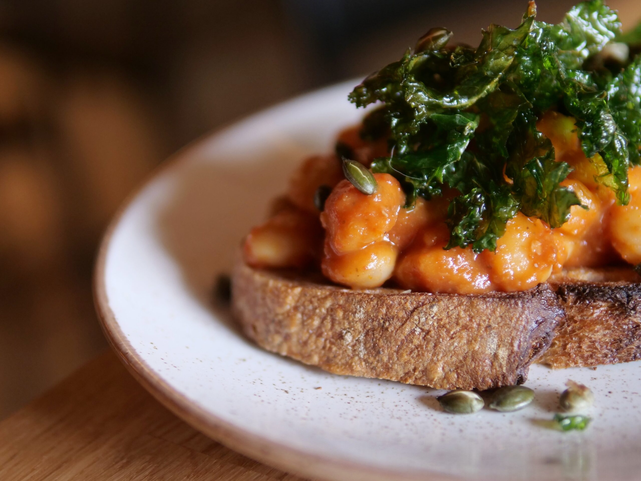 Queen Butter Bean Toast, served with San Marzano Tomato's at Apiary, Brighton