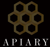 Apiary Logo, Black Background. Golden Honeycomb