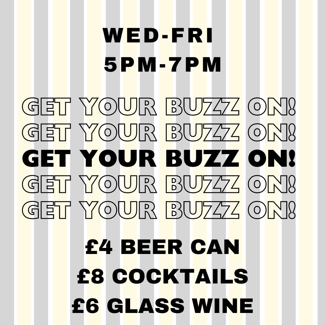 Come get your buzz on! promotional flyer poster