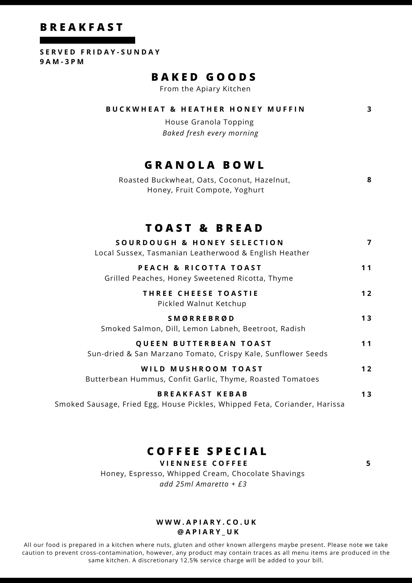 Apiary Breakfast Menu