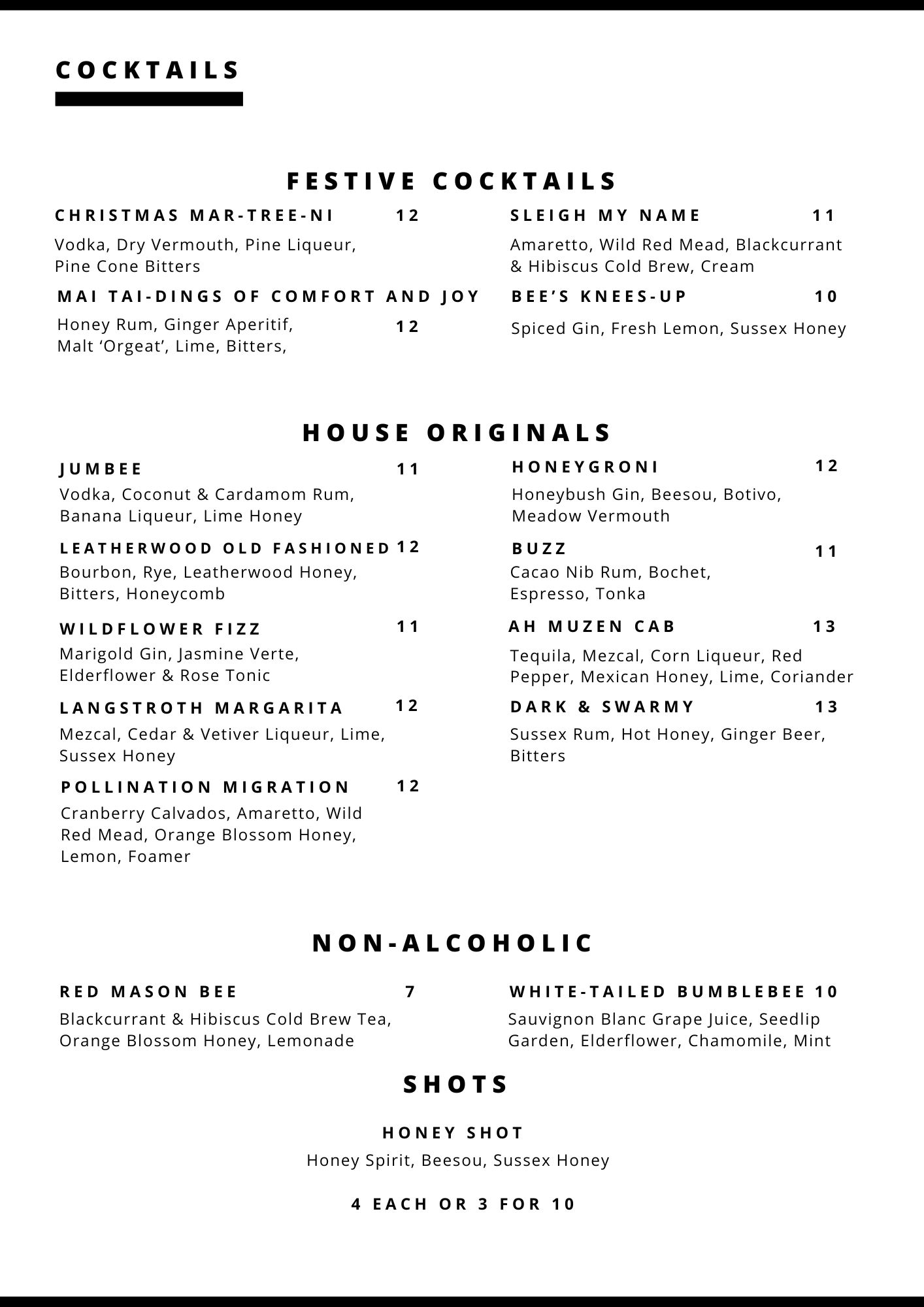 December Cocktail Menu