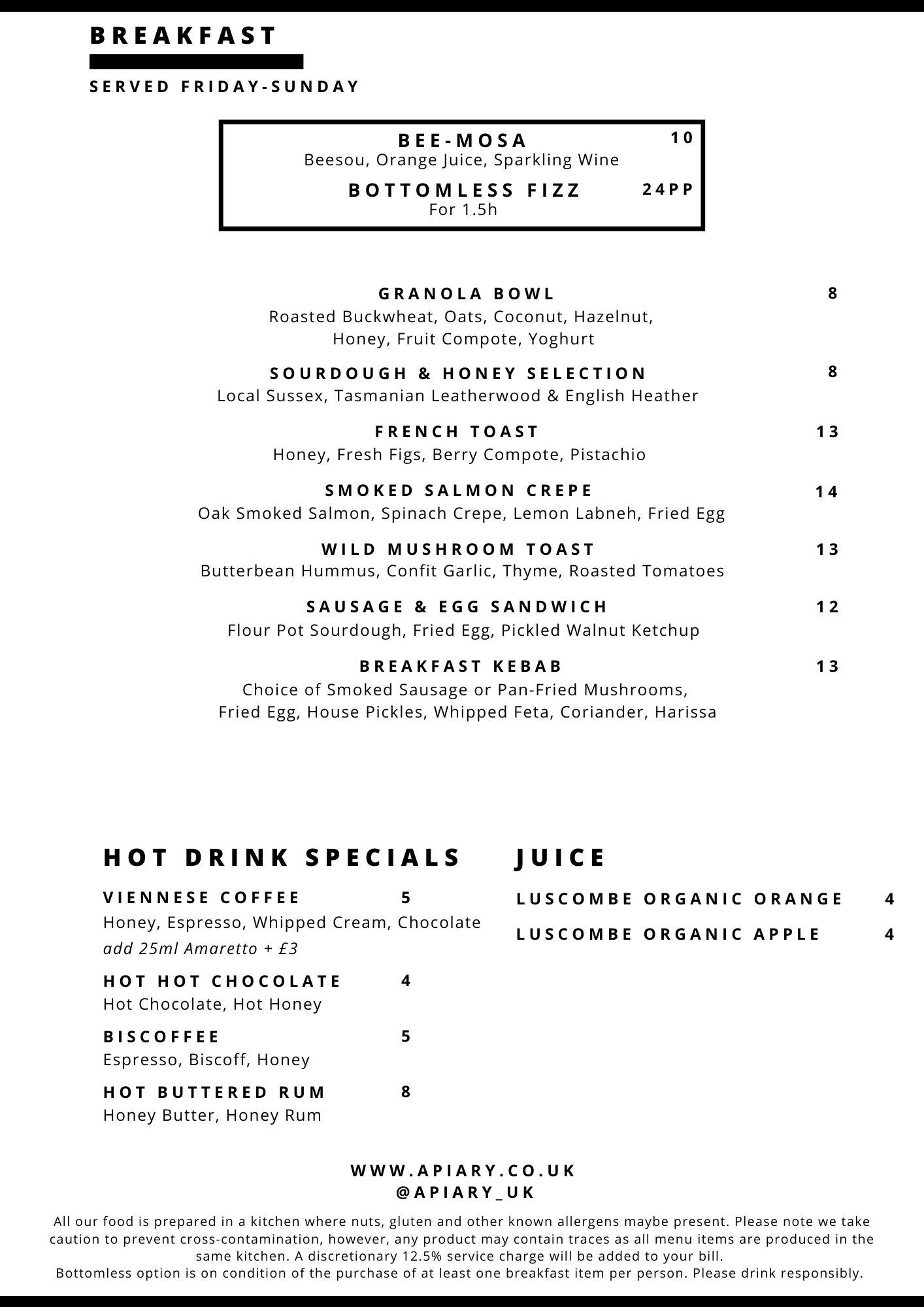 Apiary Breakfast Menu