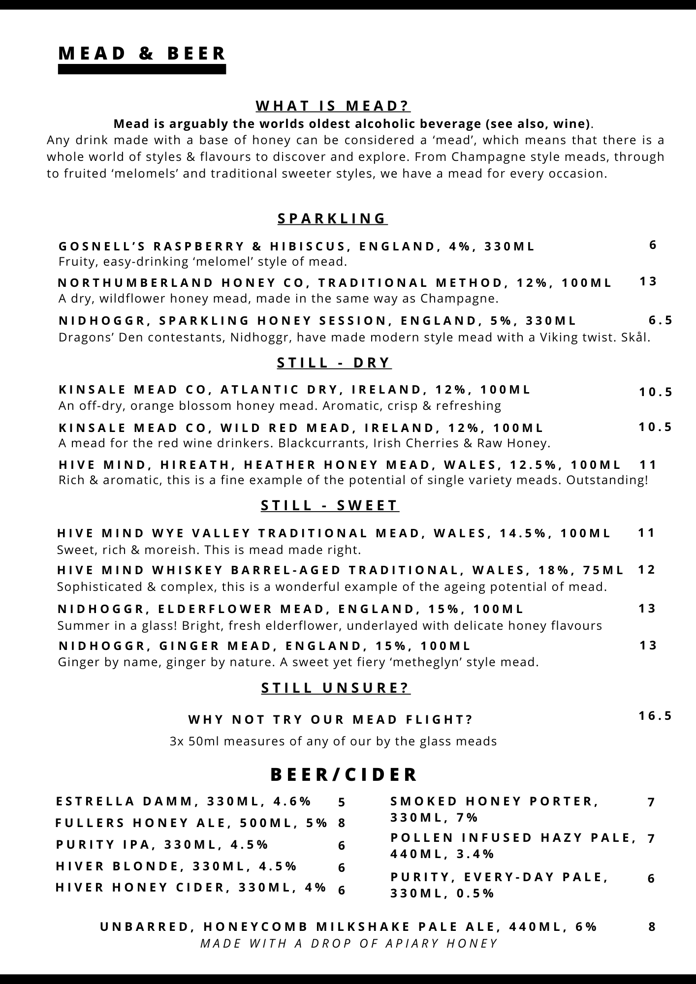 Apiary Mead List